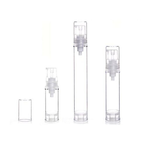 12Pcs Portable Empty Refillable Clear Plastic Airless Vacuum Pump Bottle Cosmetic Make-up Cream Lotion Sample Packing Toiletries Liquid Storage Container Vial Jars(5ml/0.17oz)