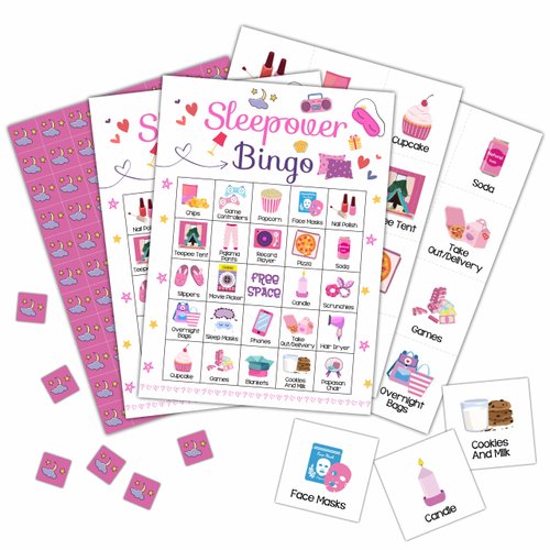 Foosproea Sleepover Bingo Cards, Pajama Party Game for 24 Players, Slumber Party/Bridal Shower Games for Friends Besties, Women Birthday Party Favors Supplies Decorations(34)