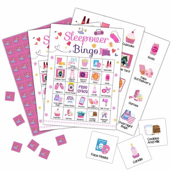 Foosproea Sleepover Bingo Cards, Pajama Party Game for 24 Players, Slumber Party/Bridal Shower Games for Friends Besties, Women Birthday Party Favors Supplies Decorations(34)