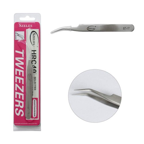 Szeles Vetus Tweezer Stainless Steel Non-magnetic Curved Slant Tip Eyelash Eyebrow Tweezers Makeup Tool ST-17