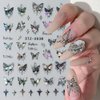 3D Punk Metallic Black Butterfly Nail Stickers Laser Aurora Butterfly Nail Decals Butterfly Nail Art Stickers Pink Butterfly Stickers for Nails Butterflies Silver Nail Stickers Women Nail Supplies