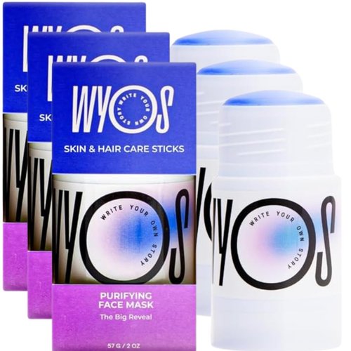 WYOS Clay Face Mask Sticks 3 Pack, Travel Friendly, Leak Free, No Mess, Purifying Deep Pore Cleansing White Clay Treatment, Antioxidants, Vegan, Cruelty Free, Clean Formula, Sulfate Free, Paraben Free