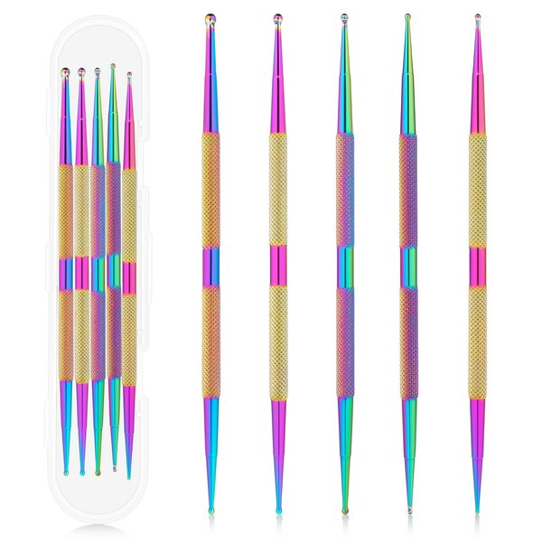 5Pcs Dotting Tools Nail Art Dotting Pen, 5 Sizes Nail Dotting Tool Set, Stainless Steel Nail Dotting Pen for Manicure Embossing Tracing, Professional Nail Salon Tools