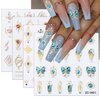 4 Sheets 5D Crystal Soft Glue Embossed Sun Star Nail Stickers for Nail Art with Rhinestones - Colorful Irregular Geometric Flower Butterfly Nail Art Stickers Decals Designs for Women Girls Acrylic