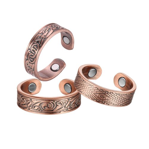 Copper Rings for Men Dad, Magnetic Pure Copper Rings Adjustable Ring for Fingers Thumb-3PCK