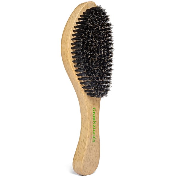 GranNaturals Medium Wave Brush & Smoothing Hair Brush - Curved Boar Bristle Hairbrush for 360 Waves & Slick Back Brush