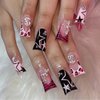 Duck Press on Nails MABKJLF Handmade French Tip Fake Nails Pink Black Full Cover Star Dollar Charm False Nails with Designs Y2K Glossy Glue on Nails Acrylic Nails Artificial Nails for Women Girls