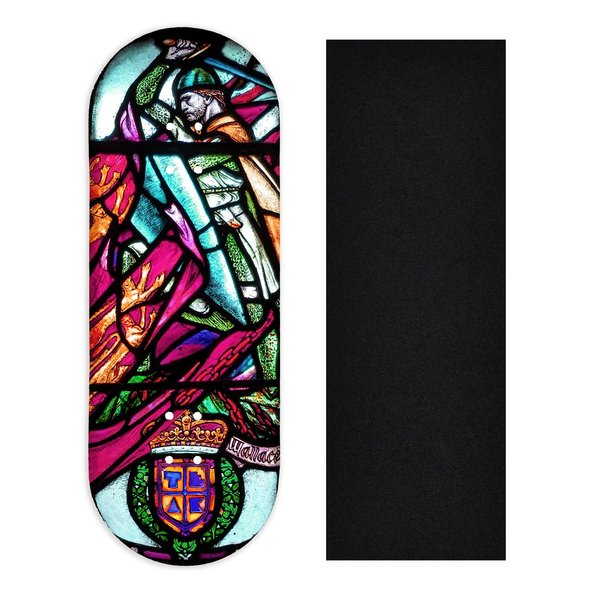 Teak Tuning Heat Transfer Graphic Wooden Fingerboard Deck, Wallace Stained Glass - 34mm x 97mm Popsicle Shaped Deck