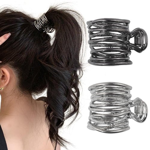 Myhiju Metal Hair Clips, 2 Pcs High Ponytail Clips for Women, Non-Slip Small Claw Clips for Thick Hair, Hair Accessories for Long Hair, Black & Silver