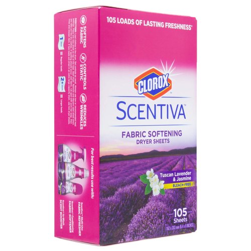 Clorox Scentiva Fabric Softening Dryer Sheets | Fabric Sheets in Tuscan Lavender & Jasmine Scent | Laundry Dryer Sheets for Fresh & Clean Clothes| 105 Count