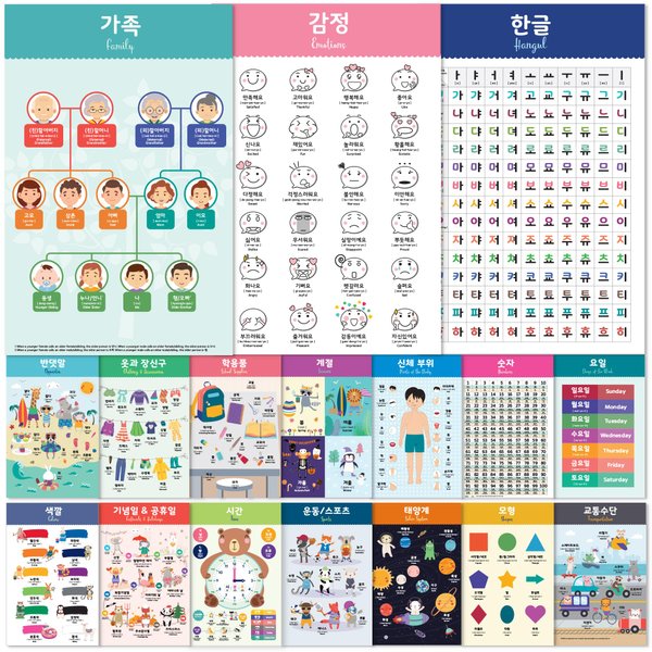 Stellarsol Korean Educational Posters, 11x17 (New Design 17 Posters)