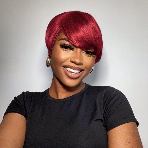 Asteria Straight Short Cut Bob Human Hair Wig with Pre Plucked #99j Pixie Cut Bob Wigs for Women Burgundy 13x4x1 Transparent Lace Bob Wigs Side Part Pixie Wig Colored Wine Red 6 Inch