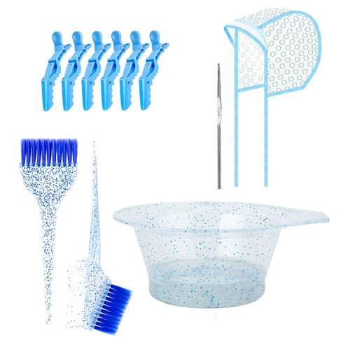11PCS Hair Dye Coloring Kit, Blue Professional Salon Hair Coloring Dyeing Kit, Hair Coloring Highlight Cap Brush and Bowl Set, Professional Hair Coloring Kit for Salon Hair Dye & DIY (11, Blue)
