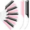 Yoande 12 Pcs C Curved Combs Parting Comb for Braids Hair Rat Tail Combs for Parting Hair Heat Resistant Teasing Comb with Stainless Steel Pintail for Women, Pink, Black
