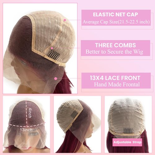 Valiilo Bob Wig Human Hair Glueless Burgundy 13x4 HD Lace Front Wigs Human Hair Pre Plucked 180% Density Straight Lace Front Bob Wig 8 Inch