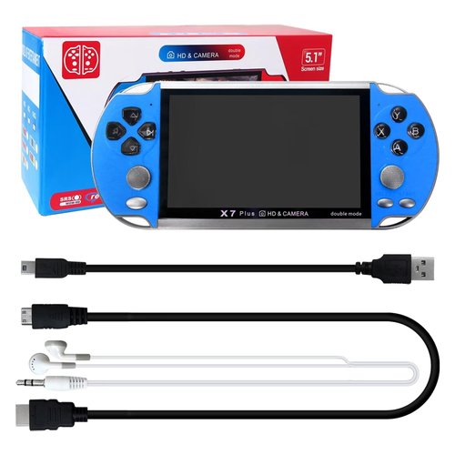 YYU Upgraded X7 Plus Handheld Game Console, 5.1 Inch Portable Retro Game Console 8G Built-in 10,000 Games, Classic Game Console Game boy Birthday Gifts Presents (Blue)