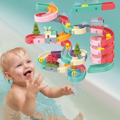 Toddler Bath Toys,62 PCS DIY Duck Slippery Slide Track Baby Bath Tub Toys with Suction Cups,Birthday Party Gift for Baby Infant Boys Girls Bath Time Ages 1 2 3 4 5 Years Old ,12-18 Month (62)