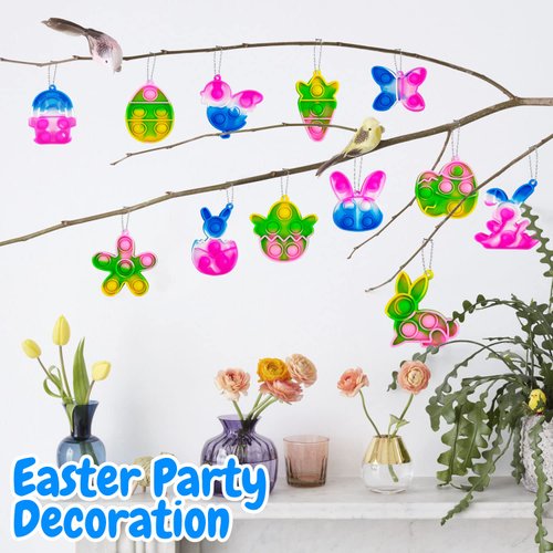 24Pcs Easter Mini Pop Keychain, Fidget Bubble Toys,Easter Basket Stuffers, Easter Egg Fillers, Easter Hunt Classroom Prizes, Party Favors for Kids Teens Boys Girls