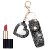 Black Lipstick Holder with Mirror Leather Diamond Lip Gloss Bag Chapstick Holder Keychain Portable Lip Balms Holder for Women Girl Travel Lipgloss Coins Storage Holder for Purse