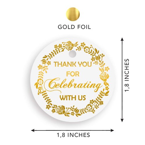 Thank You Gift Tags Gold Foil, 30-Pack, Wedding Favor Tags, Bridal Shower Gift Tags, Thank You for Celebrating with Us for Baby, 16 Birthday or Wedding Decor.(Golden1)