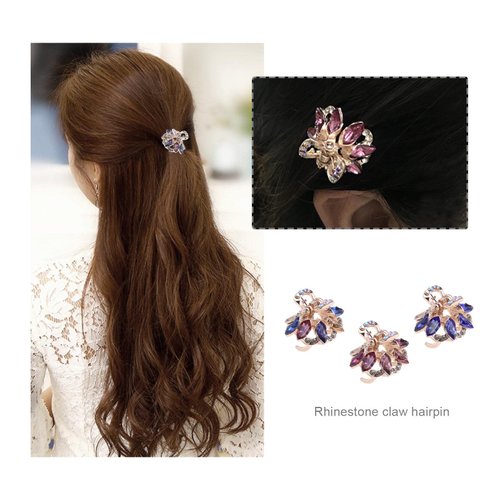 SING F LTD 6pcs Hair Claw Clips Small Vintage Metal Rhinestone Hair Claw Girl Women Hair DIY Accessory Fashion Headwear Colorful Non-slip Hair Claw Jaw Clips