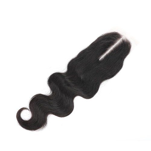 Human Hair Body Wave Lace 2x6 Kim K Closure Brazilian Remy Hair Middle Part Transparent Swiss Lace Wavy Closure with Baby Hair Natural Black Color (14 inch, 2x6 Closure)