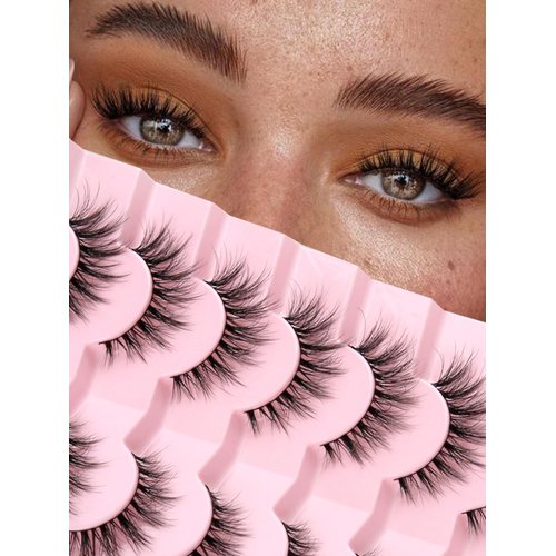 Lashes Natural Cat Eye Lashes Wispy Eyelashes 15mm False Eyelashes Wispy Lashes 3D Volume Strip Eyelashes Thin Cotton Band Soft Fake Eyelashes False Lashes Pack 7 Pairs Siligli