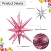 6 Pcs Star Foil Balloons One-Piece 14-Pointed Star Balloons 4D Starburst Cone Mylar Balloons 22inch Christmas Birthday Wedding Wedding Anniversary Party Supplies(Silver + Pink)