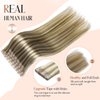 Hanne Fashion Human Hair Extensions Micro Ring PU Hair Extensions Glueless Remy Human Hair Extensions with Holes Highlight Blonde 9A/P60 Invisible Tape in Hair Extensions for Women (35g 4Pcs,18 Inch)