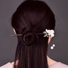 GK-O Japanese White Flower Tassel Wooden Hairpin Hair Stick Kimono Jewelry