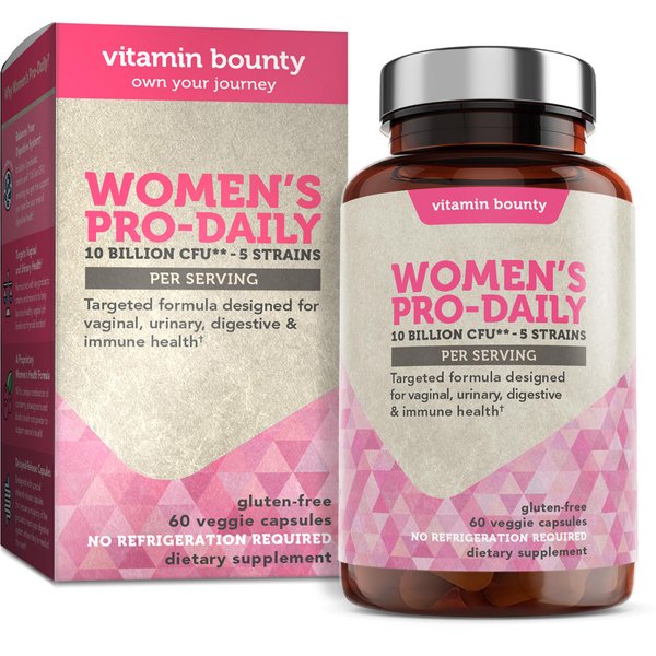 Vitamin Bounty Women's Pro Daily - Vaginal Probiotic & Prebiotic & pH Balance, Probiotics for Women Vaginigal Health, 10 Billion CFUs Per Serving with Cranberry, Gluten-Free - 60 Capsules