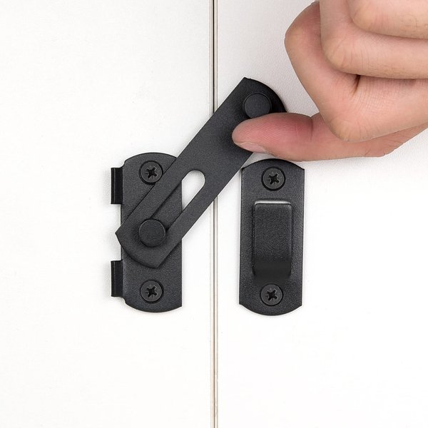 INIRET 2 Packs Barn Door Latches，2.75” x 2.02” Matte Black Stainless Steel barn gate flip Door Latch Bi-fold Door Lock,Sliding Door Antique Lock Gate Latches Wine Cabinet Closet Door Latches