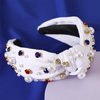 Gmmidea 4th of July Headband for Women Girls American Flag Pearl Knotted Headband Red White Blue Beaded Crystal Top Knot Headband USA Independence Day Hair Band