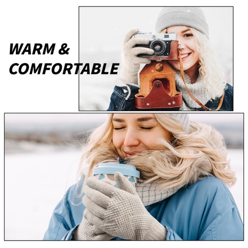 Trifabricy Winter Gloves for Women - Warm Soft Fleece Lined Winter Wool Gloves, Touchscreen Gloves, Elastic Cuff Knit Texting Womens Winter Gloves, Khaki