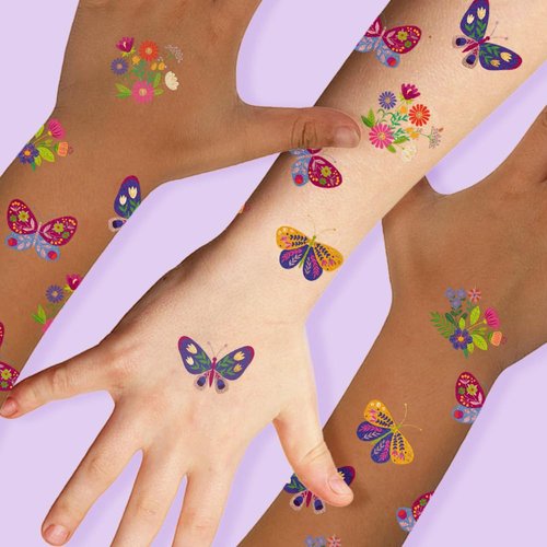 Flash Tattoos BUTTERFLIES AND BLOSSOMS kids temporary tattoos | 25 individually wrapped tats | Fairy Birthday Party | Butterfly stickers, Flower stickers, butterfly party favor, tea party supplies