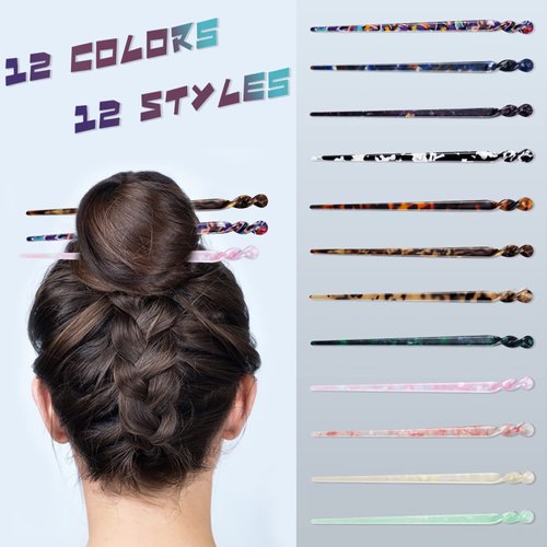 ODDIER 12 Pieces Acetate Hair Sticks Vintage Hair chopsticks, tortoise shell hair pin Leopard Print Hair Pins, Hair Styling Accessories for Women and Girls