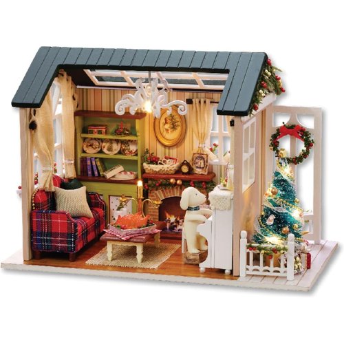 DIY Miniature Dollhouse Kit, CUTEROOM Wooden Dollhouse Kit Miniature House Kit with Furniture, for Adults Kids (Holiday Time)