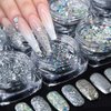Holographic Nail Art Glitters Sequins 3D Nails Glitter Flakes Nail Art Supplies Shiny Silver Acrylic Nails Powder Dust Confetti Nail Sparkle Glitter for Nails Decoration Manicure Accessories 8 Boxes
