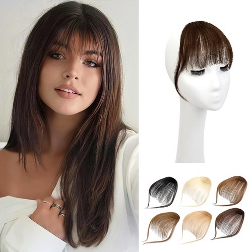 Wodelanle Bangs Hair Clip in Bangs,100% Human Hair Fake Bangs Clip on Bangs Brown,Faux Bangs Clip...