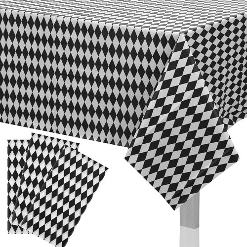 3pcs Black White Checkered Tablecloths, Rectangle Plastic Gingham Table Cover 54x108in for Halloween Harlequin Collection Wonderland Party Tea Party Supplies for Camping Picnic Wedding Birthday Party