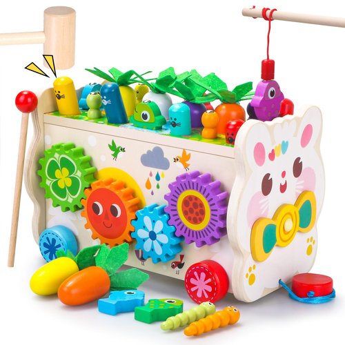 9 in 1 Easter Montessori Toys for 1 Year Old, Wooden Hammering Pounding Toy Whack A Mole Game with Xylophone for Toddlers 1-3, 1 Year Old Birthday Gifts, Educational Toys for Boys and Girls
