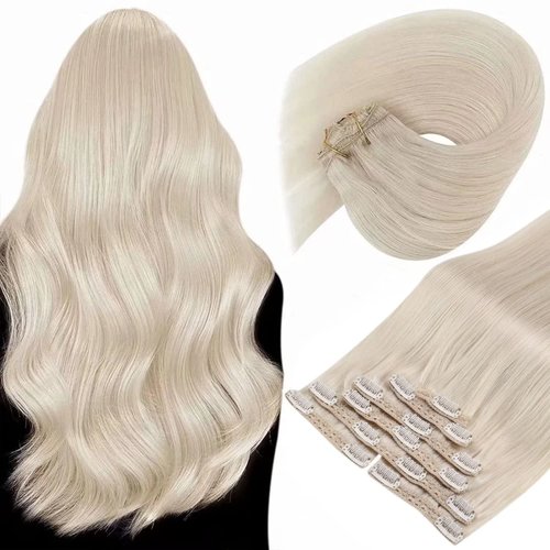 Sunny Clip in Hair Extensions Blonde Human Hair Clip in Extensions Platinum Blonde Clip in Hair Extensions Human Hair Blonde Hair Extensions Remy Hair Extensions Clip ins Blonde 7pcs 120g 18inch