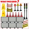 Pasacho City Road Signs Bricks Accessories, Construction Site Street Signs, Mini Traffic Cones & Crosswalk Signal Toys for Kids Building Blocks Toys for Boys