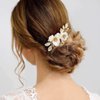 Yean Bride Flower Bridal Hair Comb Gold Leaf Wedding Hair Piece Floral Hair Accessories for Women and Girls (Gold)