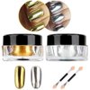 Metallic Chrome Powder Hisight 2 pcs Nail Art Mirror Glitter Chrome Pigment Powder Dust Nail Sequins Gold Silver Color Nail Art Tools with Sponge Stick ×2 (Silver Gold)