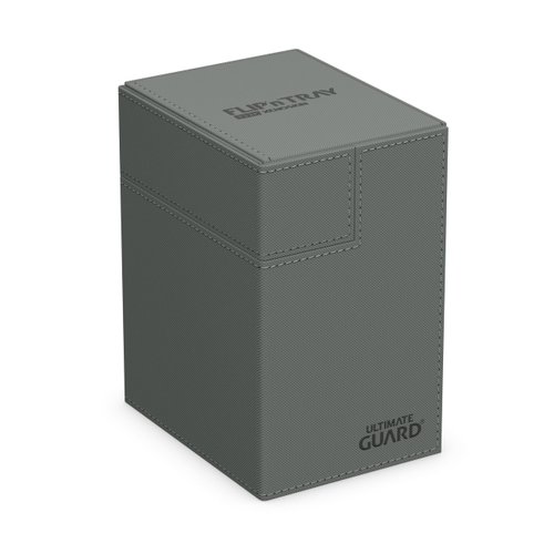 Ultimate Guard Flip 'n' Tray 133+, Deck Case for 133 Double-Sleeved TCG Cards + Dice Tray, Grey, Independent Magnetic Closure & Microfiber Inner Lining