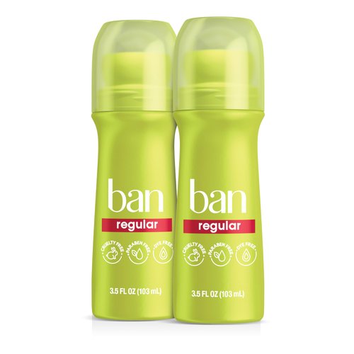 Ban Regular Scent 24-hour Invisible Antiperspirant, Roll-on Deodorant for Women and Men, Underarm Wetness Protection, with Odor-fighting Ingredients, 3.5 oz, 2-pack