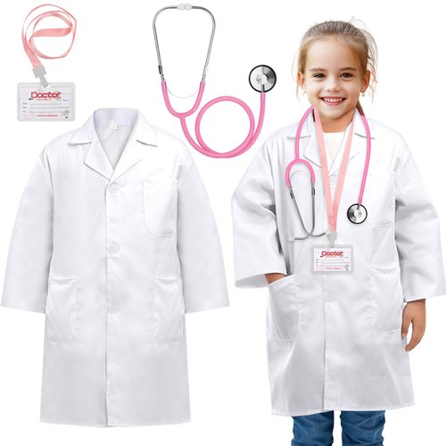 Kids Doctor Costume, Doctor Lab Coat for Kids Scientist Dress up Costume Toddler Halloween Costume for Girls Doctor Pretend Play Kit