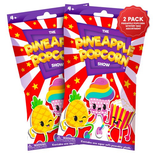 The Pineapple Popcorn Show, Mystery Assortment A 2-Pack | Mini Figures for Kids | Collectible Plush Toys | Stocking Stuffer | Mystery Bags for Girls & Boys | Assorted Poseable Snack Shaped Figures