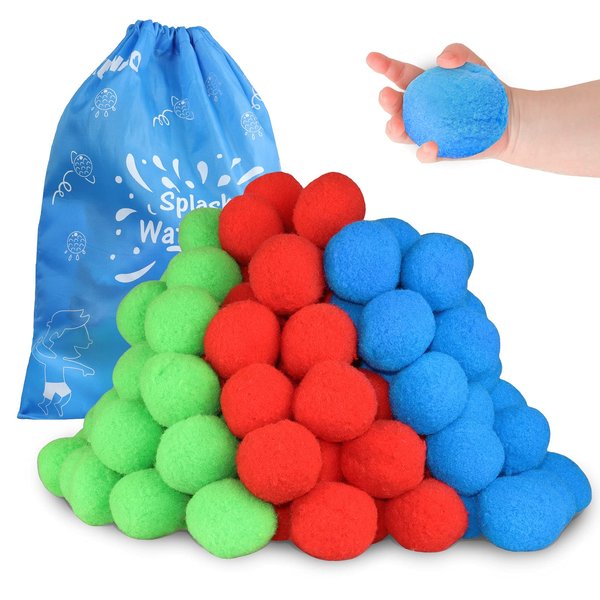 60 Reusable Cotton Water Balls Outdoor Toys for Kids 4-8 8-12, Summer Splash Water Balloons for Teens and Adults Ourdoor Trampoline Accessories Water Toys